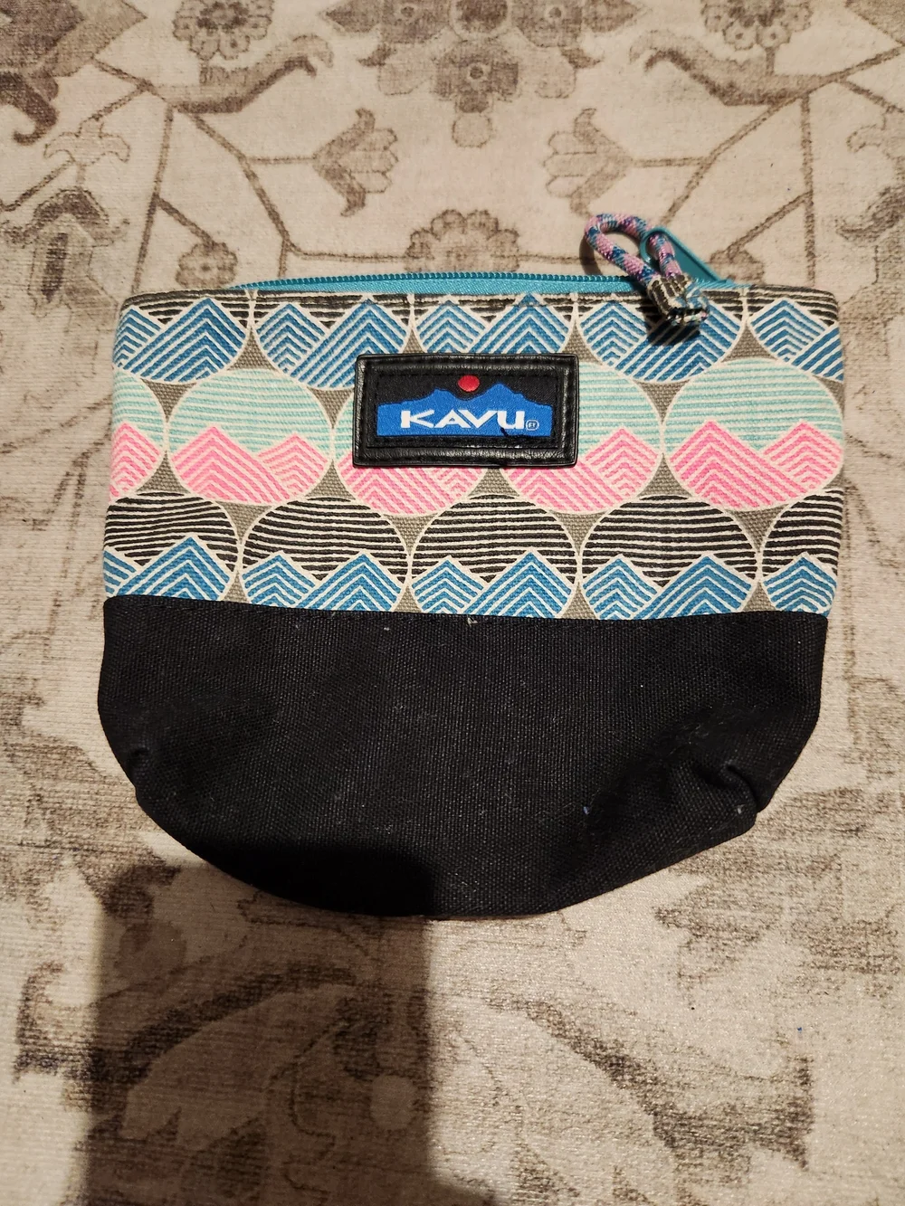 Kavu Black, Pink & Blue Geo-Patterned Cosmetic Pouch